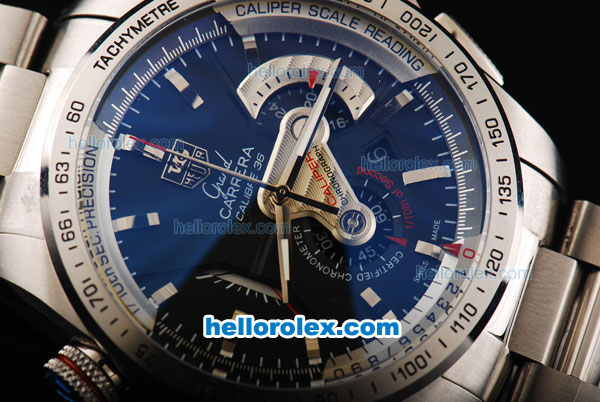 Tag Heuer Carrera Calibre 36 Chronograph Miyota Quartz Movement 7750 Coating with Black Dial-Silver Stick Markers and Steel Strap - Click Image to Close